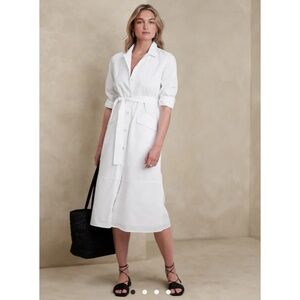 Banana Republic White Cotton Poplin Summer Midi Shirt Dress